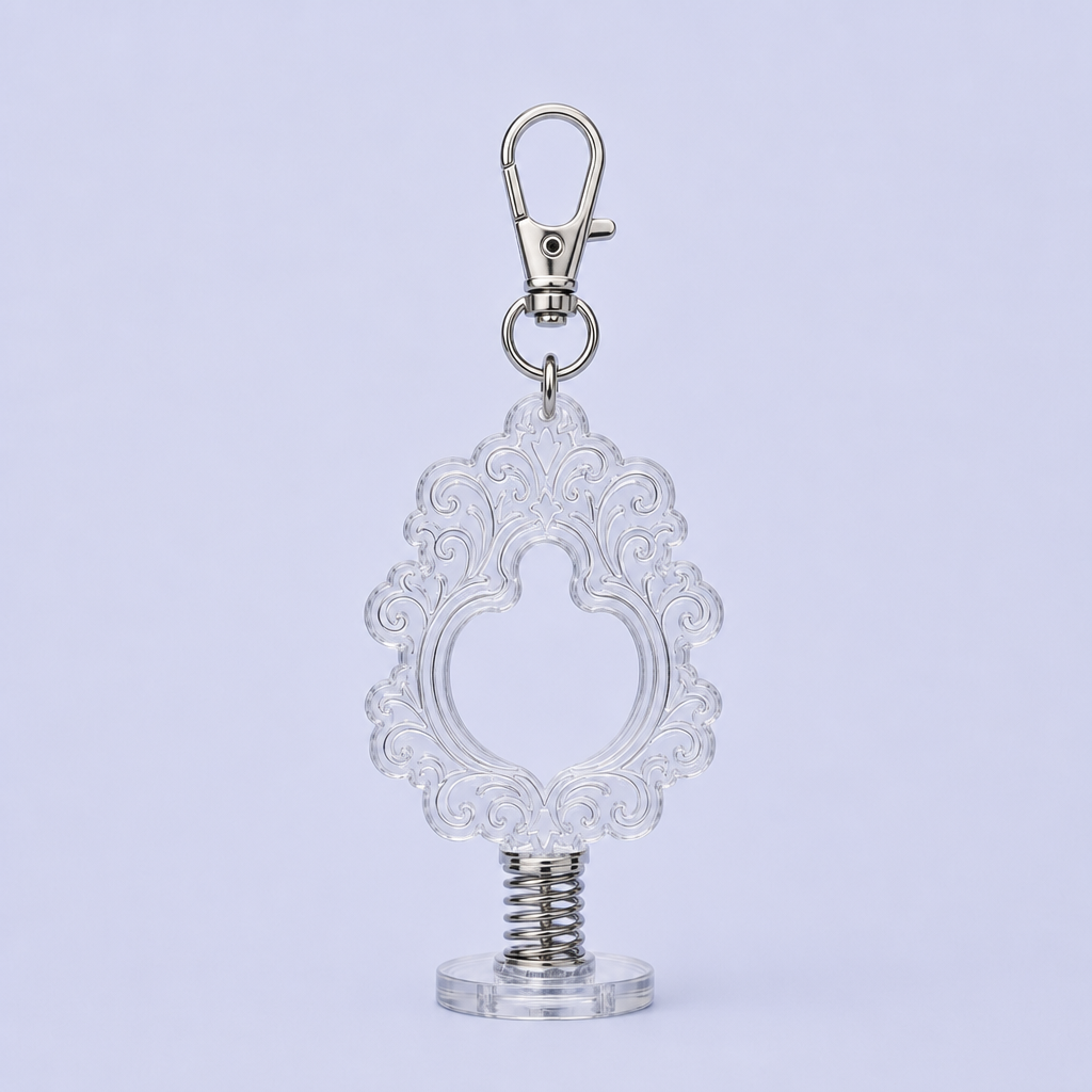 Custom Hollow Filigree Acrylic Spring Bobblehead Keychain - Interactive Desktop & Bag Charm - STANDARD GIFTS