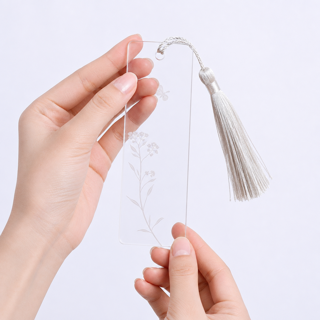 STANDARD GIFTS Custom Clear Acrylic Bookmark with Tassel - Aesthetic Floral Rectangular Book Page Marker for Book Lovers