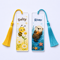 Custom Cartoon Illustration Acrylic Bookmarks with Silky Tassels