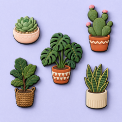 Custom 3D Soft PVC Botanical Plant Fridge Magnets · Monstera, Succulent & Cactus Potted Plant Rubber Refrigerator Magnets Wholesale
