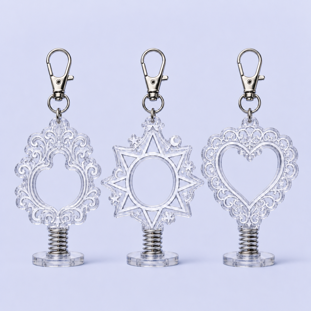 Custom Hollow Filigree Acrylic Spring Bobblehead Keychain - Interactive Desktop & Bag Charm - STANDARD GIFTS