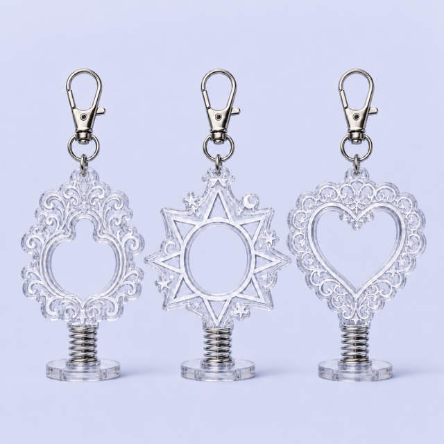 Custom Hollow Filigree Acrylic Spring Bobblehead Keychain - Interactive Desktop & Bag Charm - STANDARD GIFTS