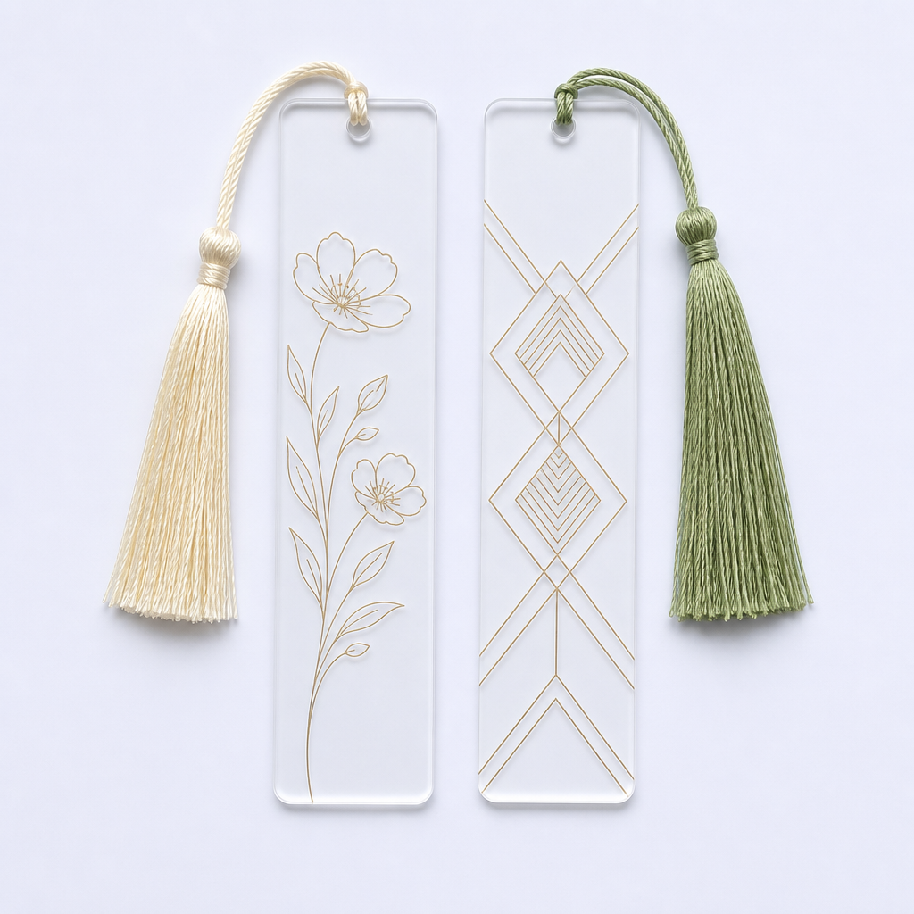 STANDARD GIFTS Custom Clear Acrylic Bookmark with Tassel - Aesthetic Floral Rectangular Book Page Marker for Book Lovers