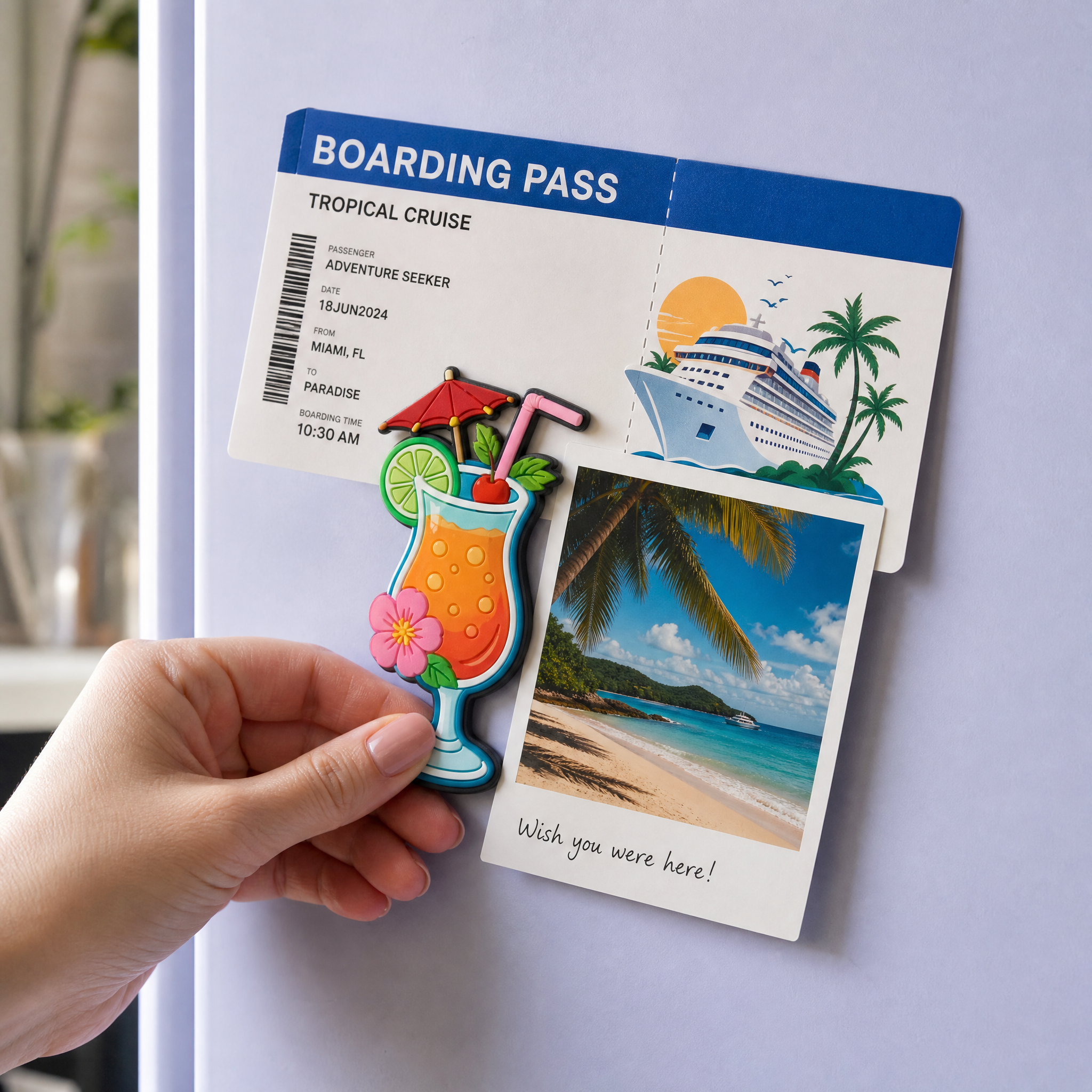 Custom 3D Soft PVC Tropical Vacation & Cocktail Fridge Magnets · Beach Resort, Flamingo & Surfboard Rubber Refrigerator Magnets Wholesale