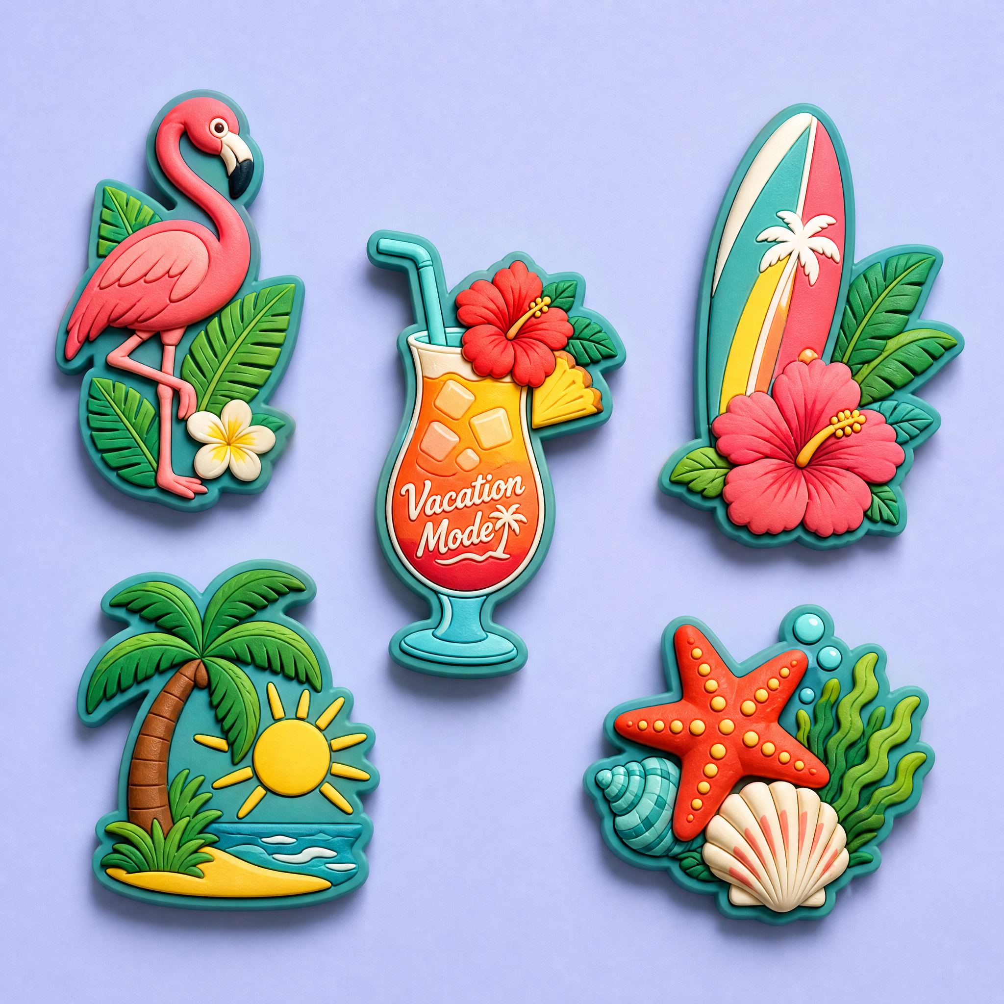 Custom 3D Soft PVC Tropical Vacation & Cocktail Fridge Magnets · Beach Resort, Flamingo & Surfboard Rubber Refrigerator Magnets Wholesale