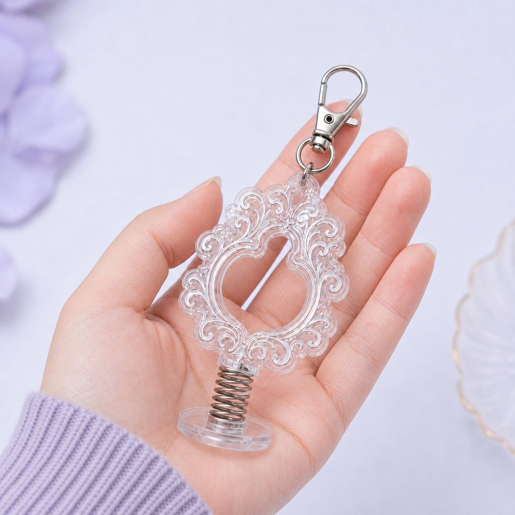 Custom Hollow Filigree Acrylic Spring Bobblehead Keychain - Interactive Desktop & Bag Charm - STANDARD GIFTS