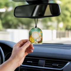 Custom Tropical Piña Colada Car Air Freshener Wholesale · Arched Coconut Pineapple Tiki Scent Diffuser Hang Tag Manufacturer