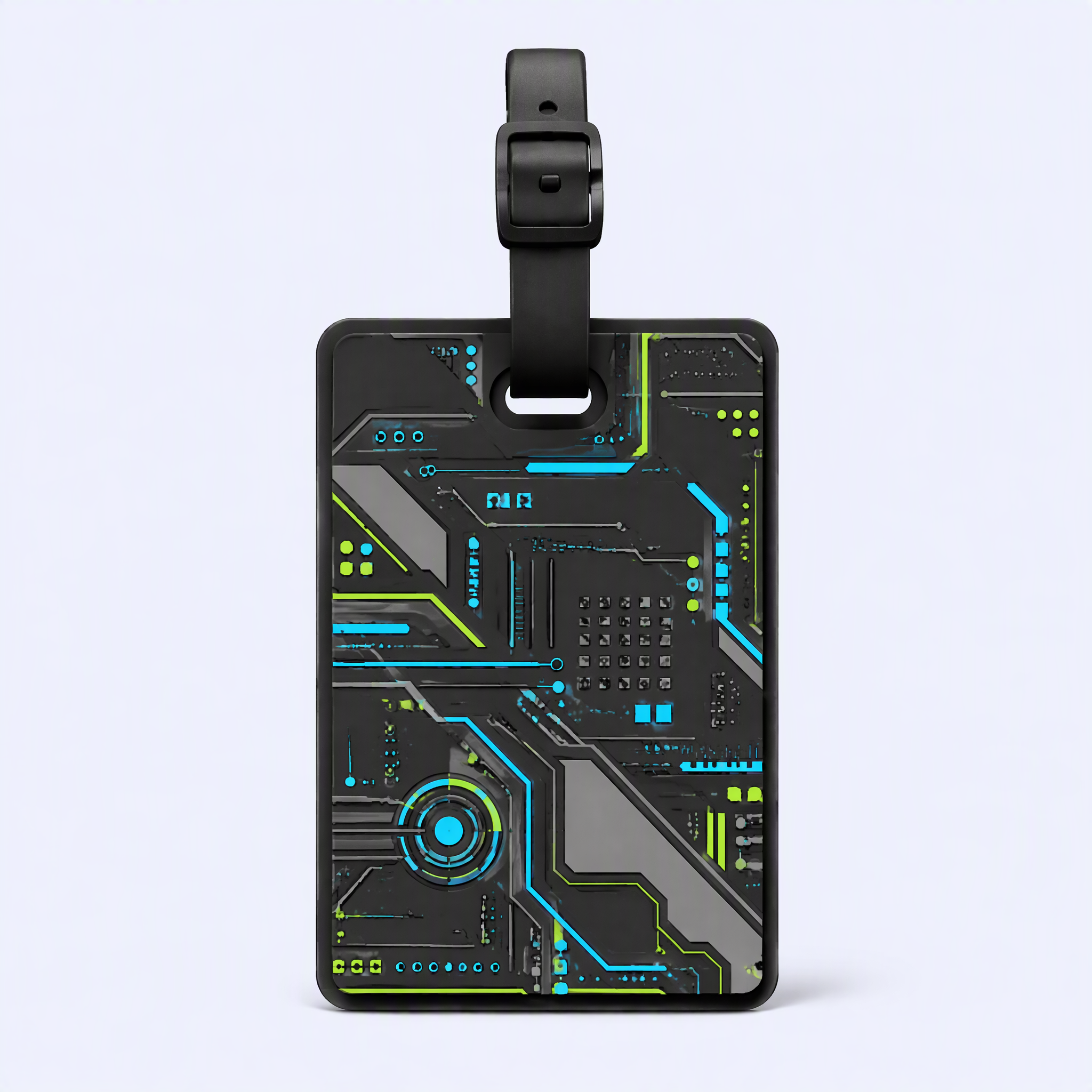 Custom 3D Soft PVC Cyberpunk Luggage Tags · Neon Circuit Board & Sci-Fi Mech Armor Suitcase Identifiers Wholesale