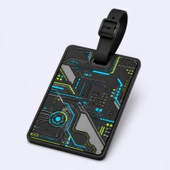Custom 3D Soft PVC Cyberpunk Luggage Tags · Neon Circuit Board & Sci-Fi Mech Armor Suitcase Identifiers Wholesale