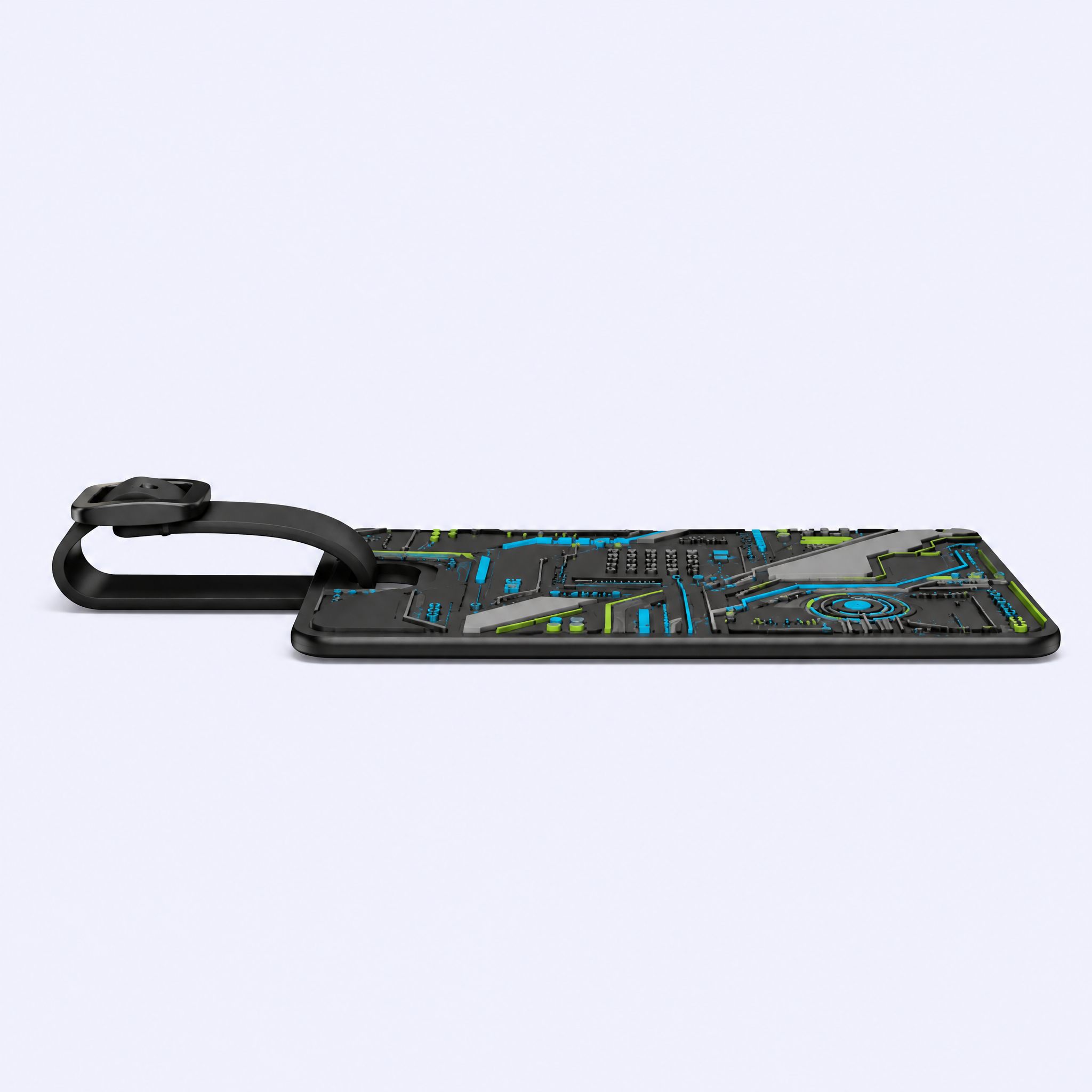 Custom 3D Soft PVC Cyberpunk Luggage Tags · Neon Circuit Board & Sci-Fi Mech Armor Suitcase Identifiers Wholesale