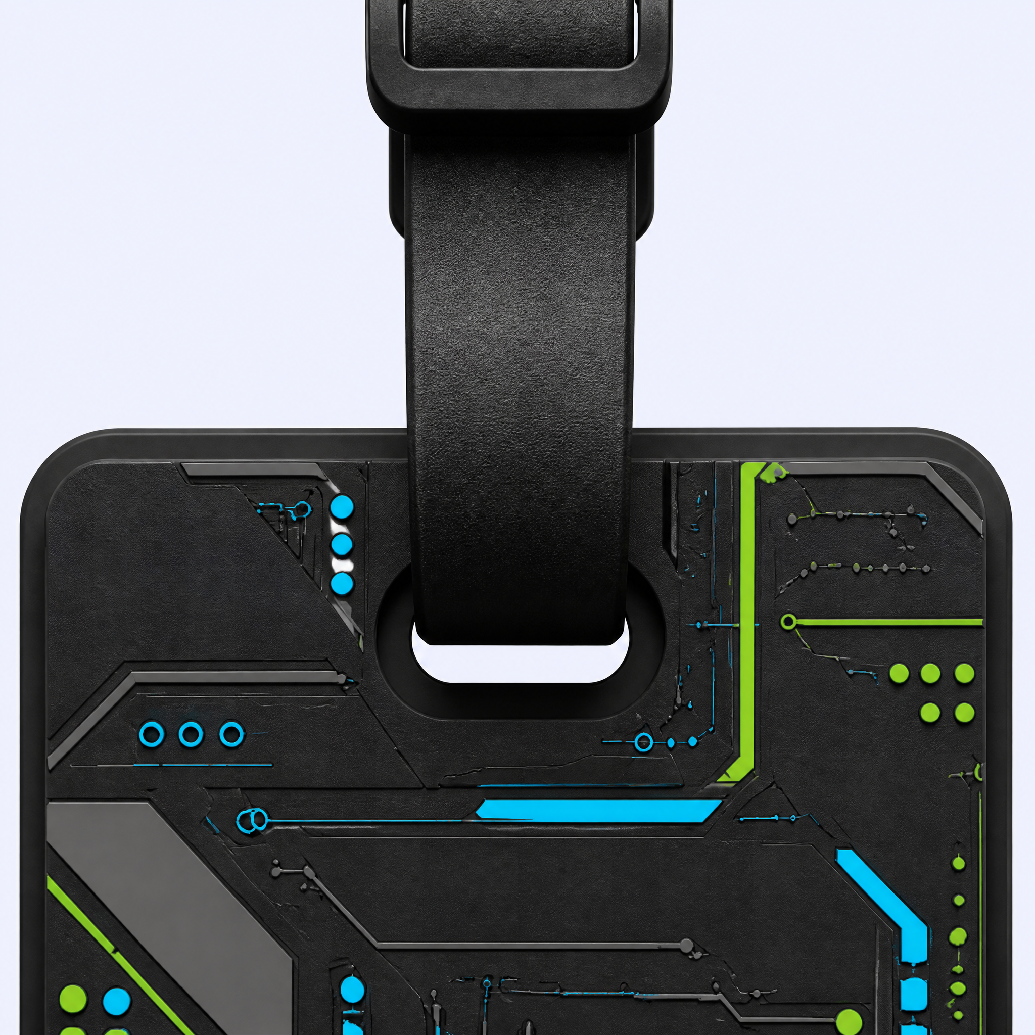 Custom 3D Soft PVC Cyberpunk Luggage Tags · Neon Circuit Board & Sci-Fi Mech Armor Suitcase Identifiers Wholesale