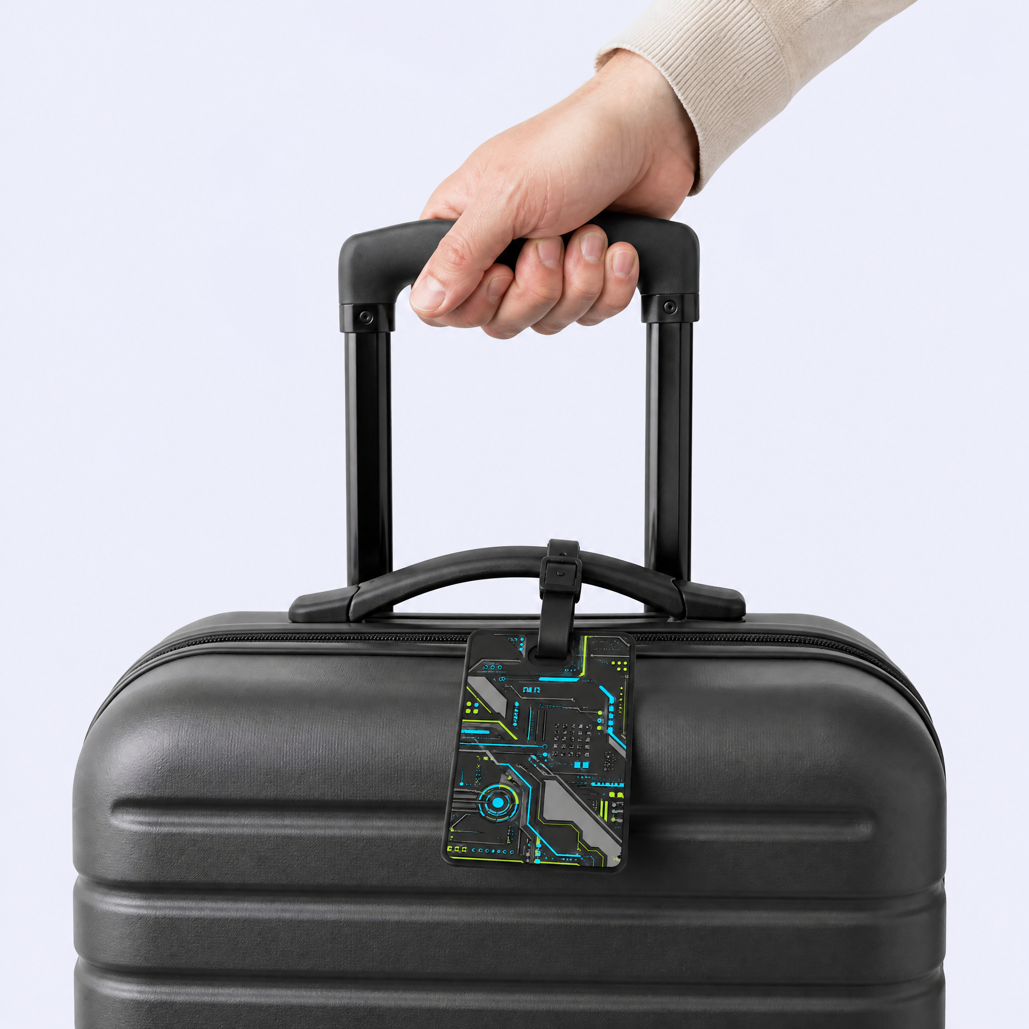 Custom 3D Soft PVC Cyberpunk Luggage Tags · Neon Circuit Board & Sci-Fi Mech Armor Suitcase Identifiers Wholesale
