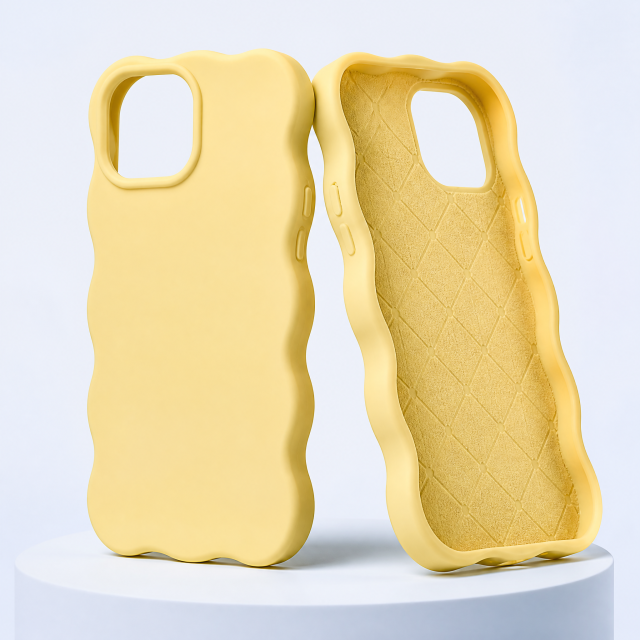 Custom Pastel Wavy Scalloped Liquid Silicone Phone Cases Wholesale · Ergonomic Grip Bumper & Aluminum Camera Bezel Cover Manufacturer