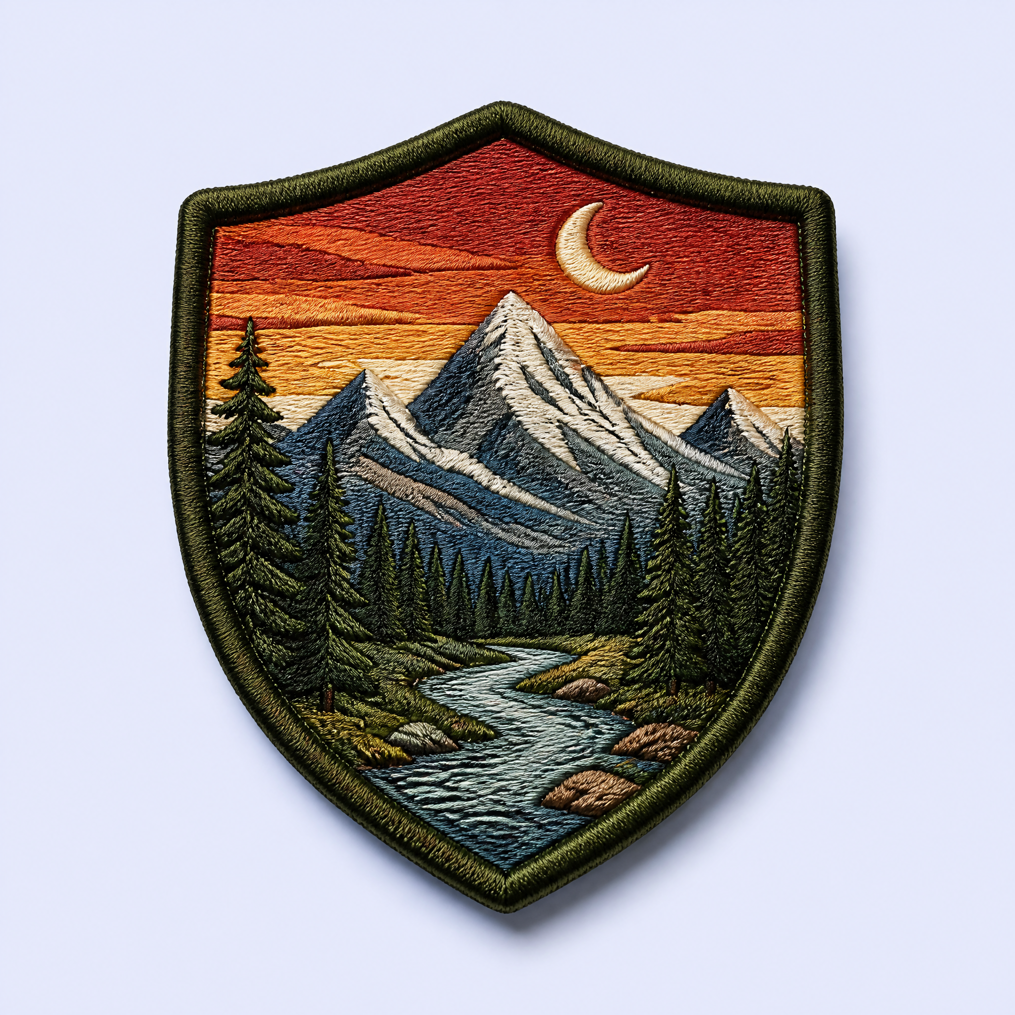 Custom Mountain Landscape Embroidered Patches Wholesale · Outdoor Hiking Adventure Iron-On Badge Manufacturer