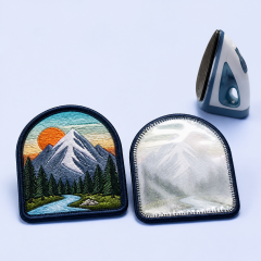 Custom Mountain Landscape Embroidered Patches Wholesale · Outdoor Hiking Adventure Iron-On Badge Manufacturer