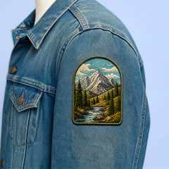 Custom Mountain Landscape Embroidered Patches Wholesale · Outdoor Hiking Adventure Iron-On Badge Manufacturer