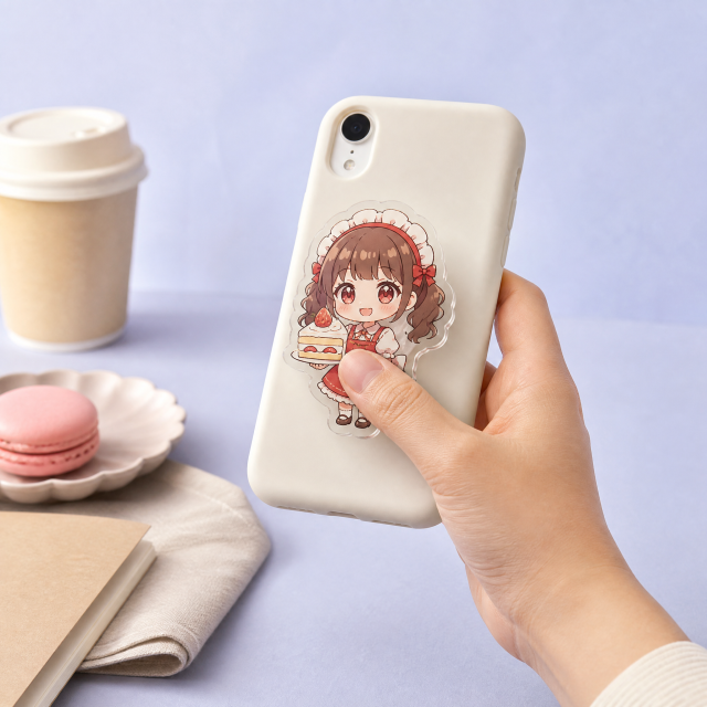 Custom Anime Chibi Acrylic Phone Grip Wholesale · Kawaii Bakery Maid MagSafe & Collapsible Griptok Stand Manufacturer