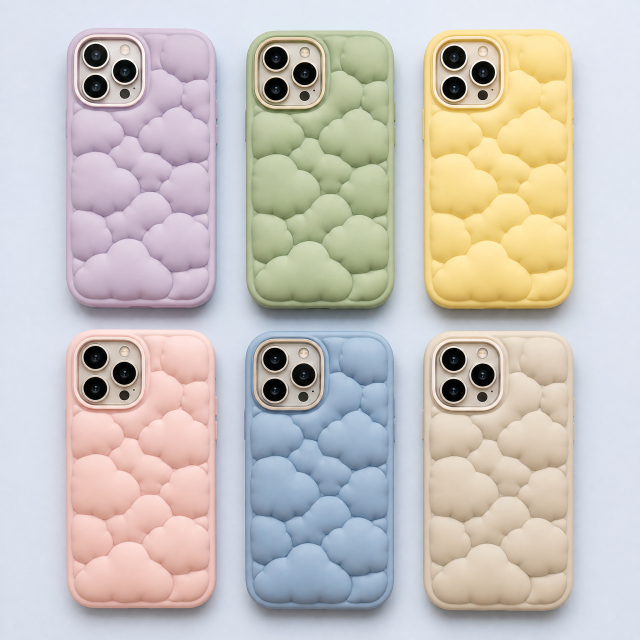 Custom 3D Cloud Bubble Puffer Liquid Silicone Phone Cases Wholesale · Pillow Air-Cushion Bumper & Aluminum Camera Bezel Cover Manufacturer