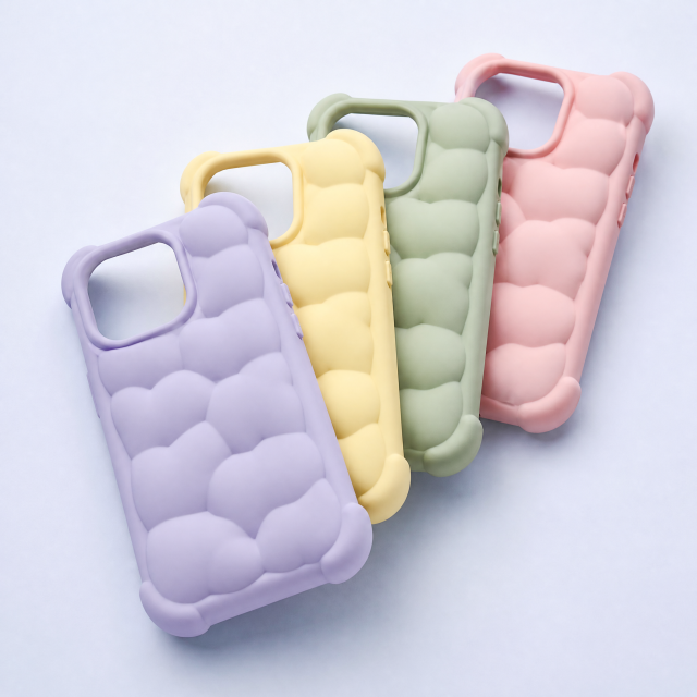Custom 3D Cloud Bubble Puffer Liquid Silicone Phone Cases Wholesale · Pillow Air-Cushion Bumper & Aluminum Camera Bezel Cover Manufacturer