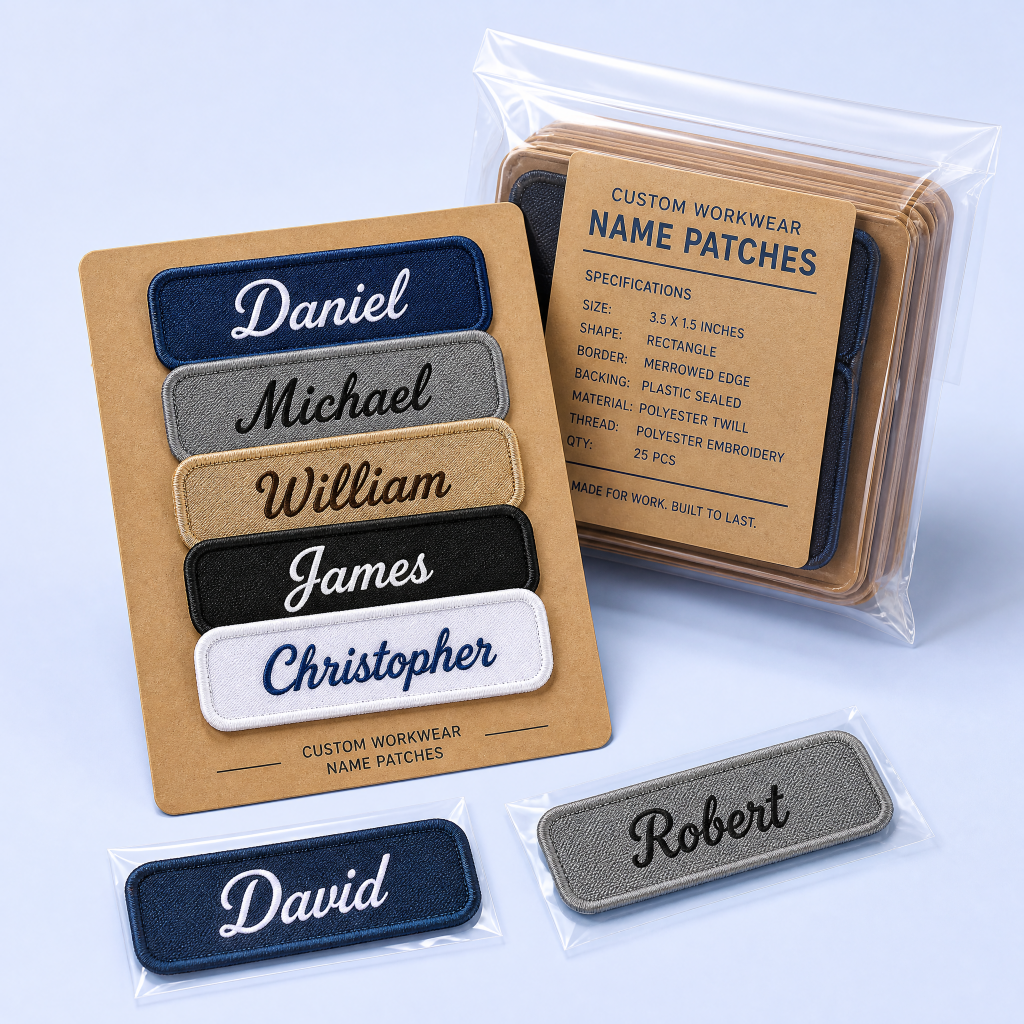 Custom Workwear Embroidered Name Patches Wholesale · Vintage Mechanic Uniform Script Tag Badge Manufacturer