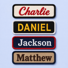 Custom Workwear Embroidered Name Patches Wholesale · Vintage Mechanic Uniform Script Tag Badge Manufacturer