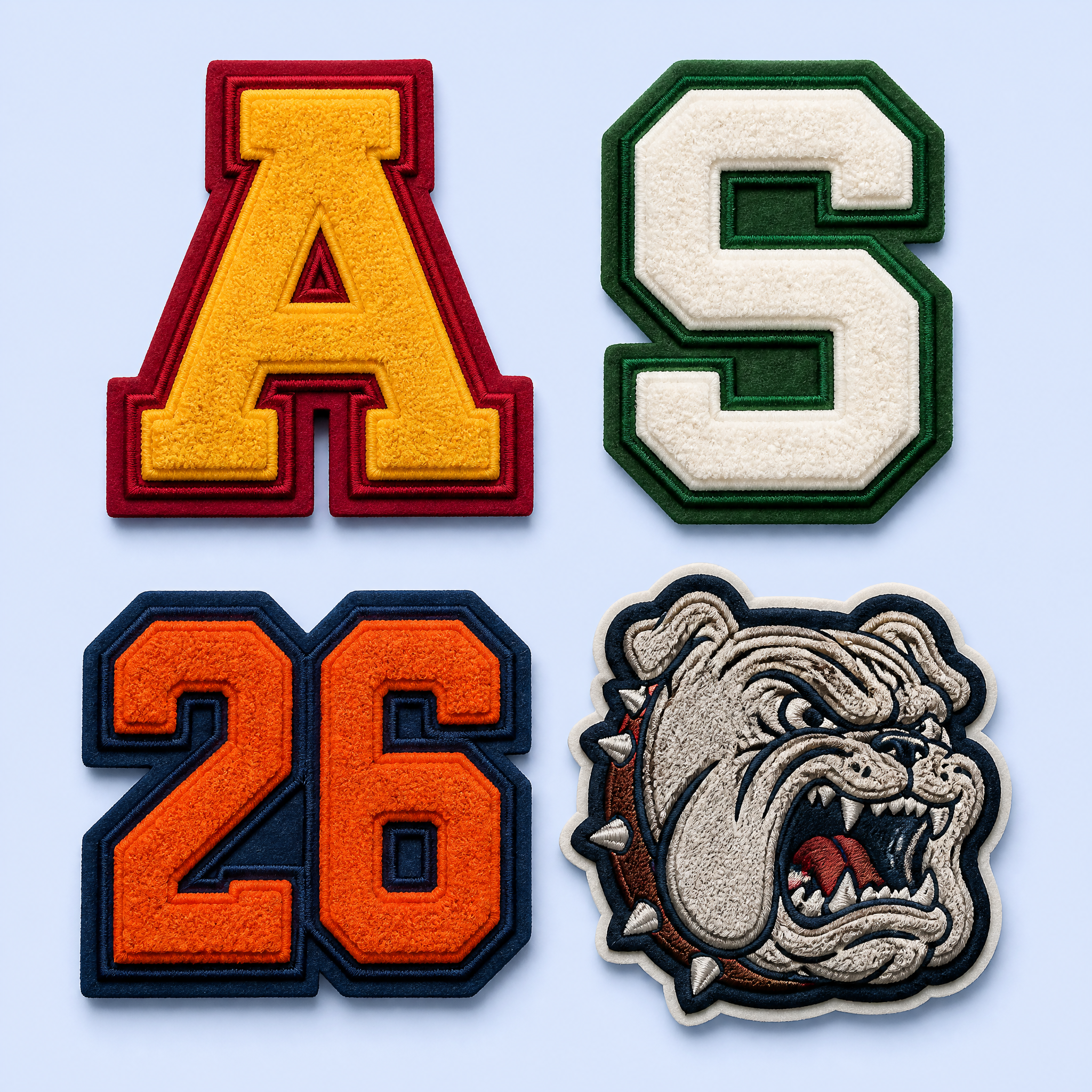 Custom Chenille Varsity Letter Patches Wholesale · 3D Towel Embroidery Letterman Jacket Applique Patch Manufacturer