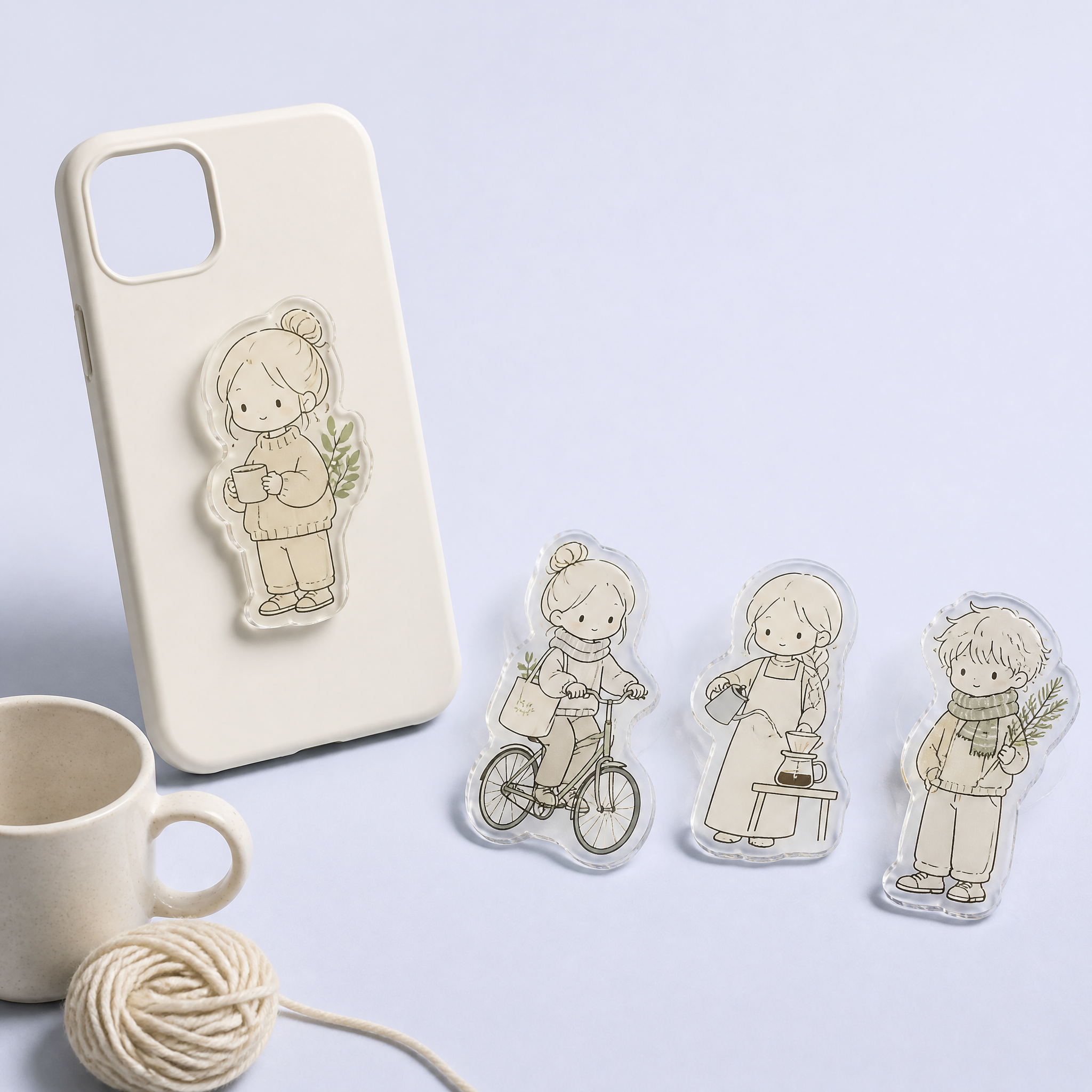 Custom Cozy Hygge Lifestyle Acrylic Phone Grip Wholesale · Healing Chibi Anime MagSafe & Collapsible Griptok Stand Manufacturer