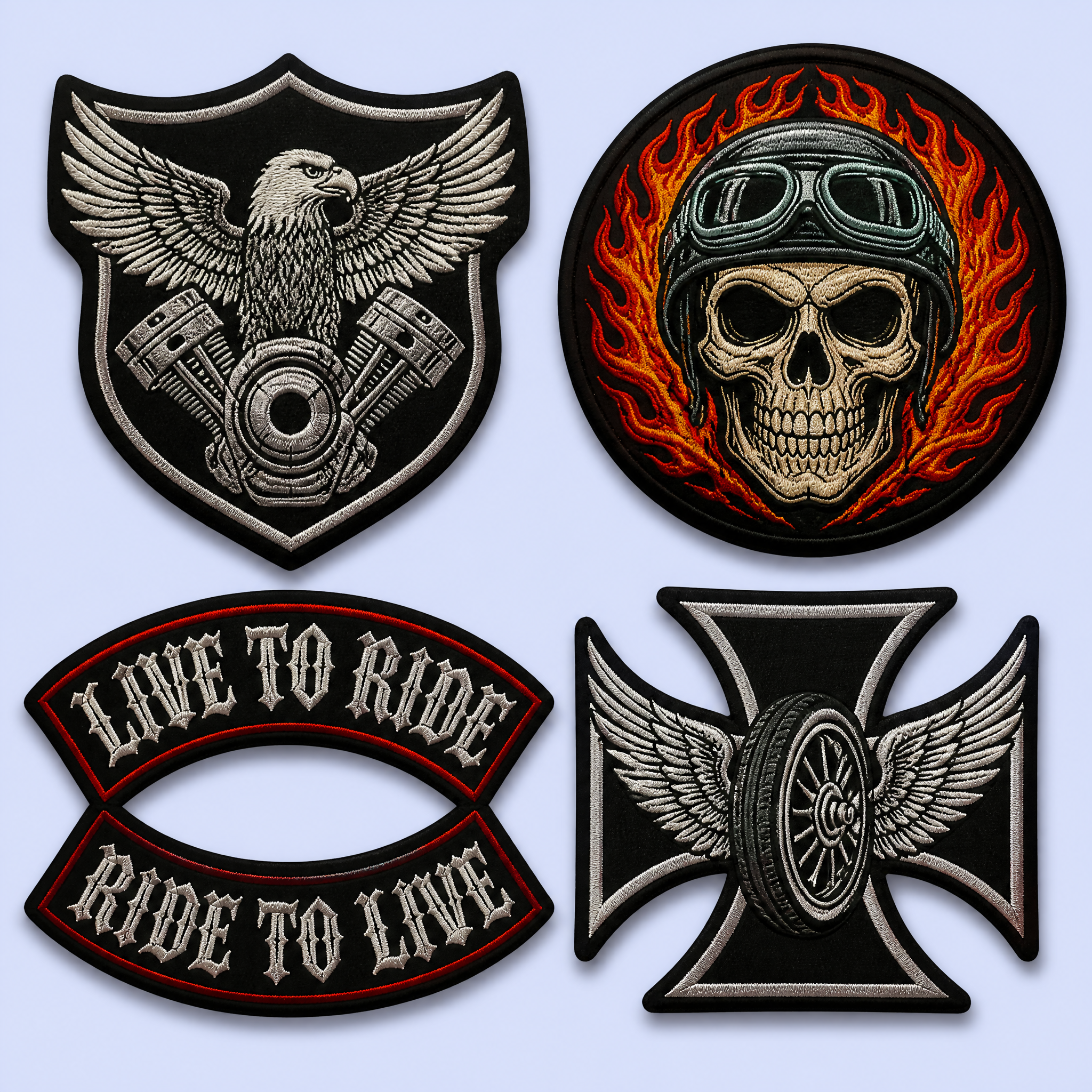 Custom Biker Motorcycle Club Back Patches Wholesale · 3-Piece Rocker Set Leather Vest Embroidery Patch Manufacturer