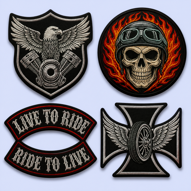 Custom Biker Motorcycle Club Back Patches Wholesale · 3-Piece Rocker Set Leather Vest Embroidery Patch Manufacturer