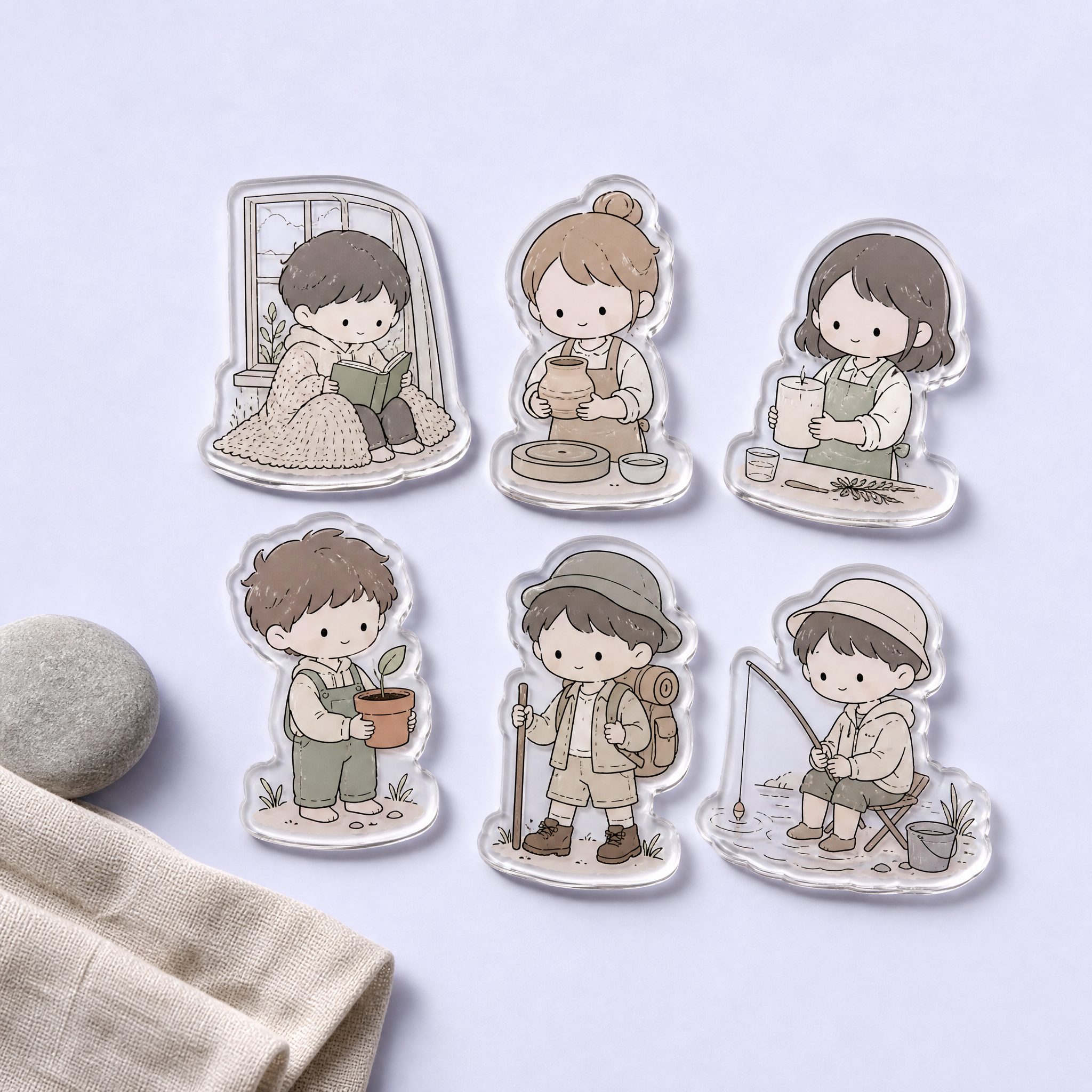 Custom Cozy Hygge Lifestyle Acrylic Phone Grip Wholesale · Healing Chibi Anime MagSafe & Collapsible Griptok Stand Manufacturer