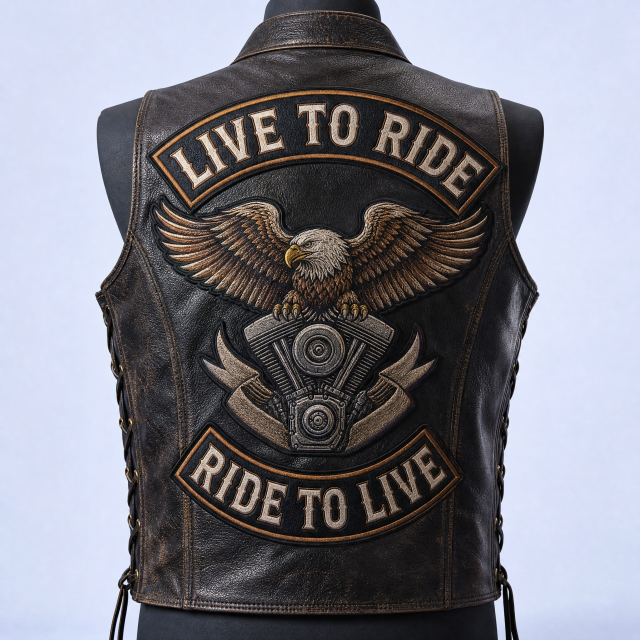 Custom Biker Motorcycle Club Back Patches Wholesale · 3-Piece Rocker Set Leather Vest Embroidery Patch Manufacturer
