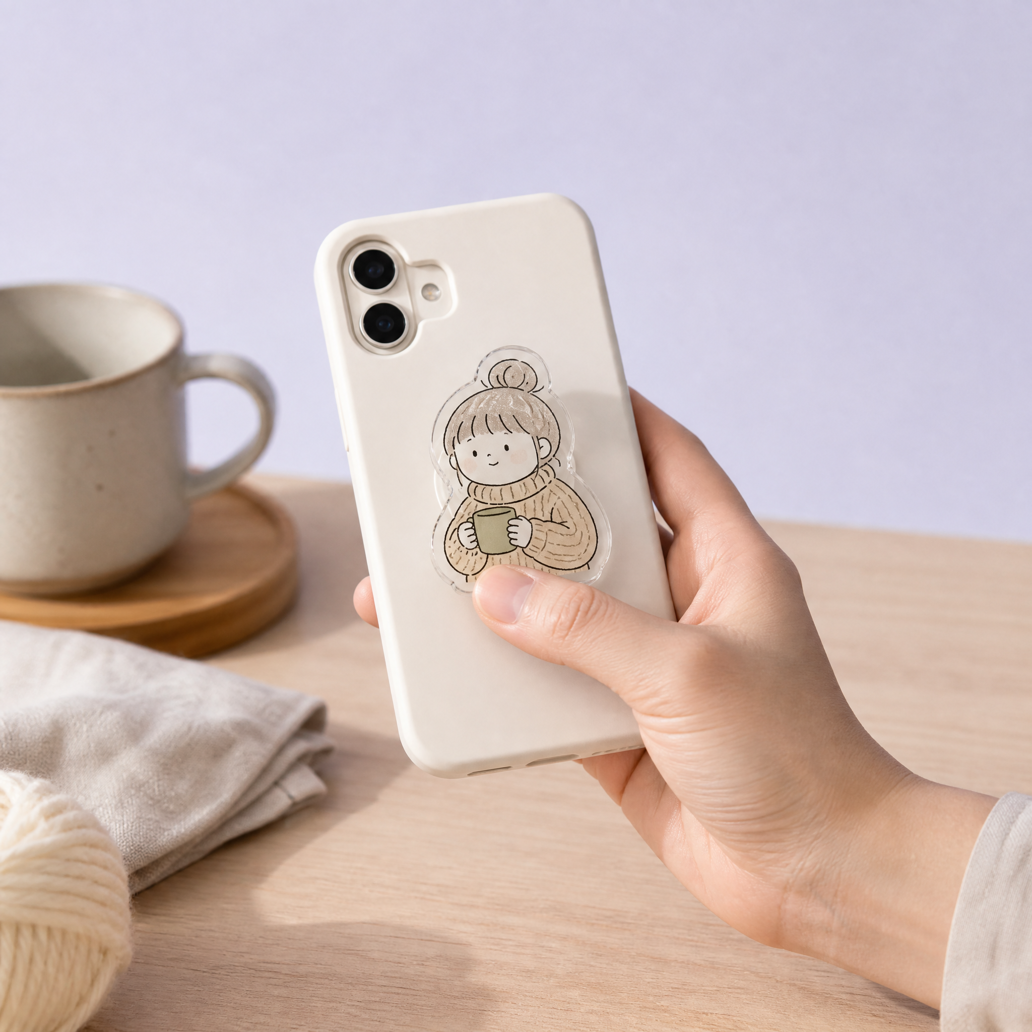 Custom Cozy Hygge Lifestyle Acrylic Phone Grip Wholesale · Healing Chibi Anime MagSafe & Collapsible Griptok Stand Manufacturer