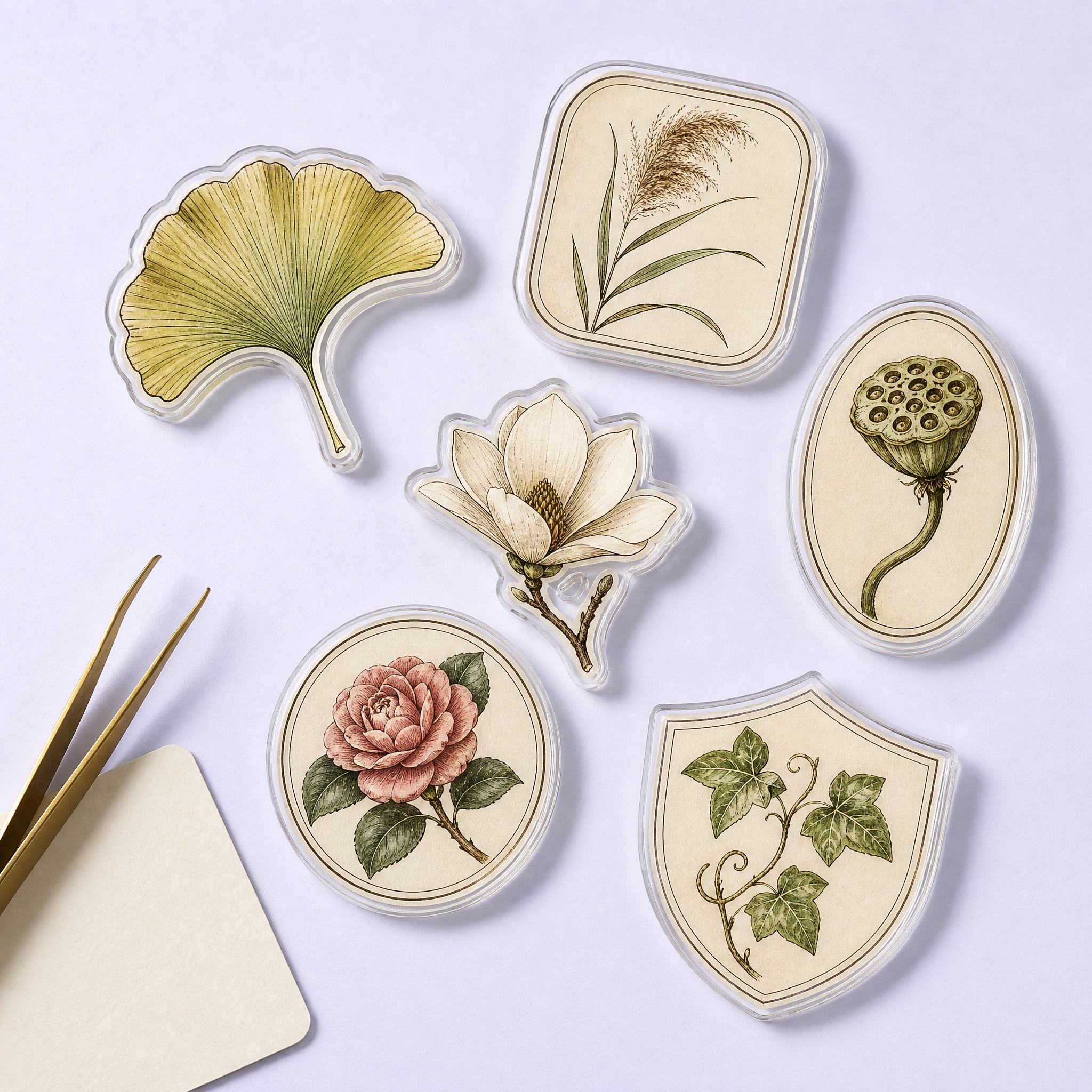 Custom Vintage Botanical Herbarium Acrylic Phone Grip Wholesale · Pressed Flower Lily of the Valley MagSafe Griptok Manufacturer