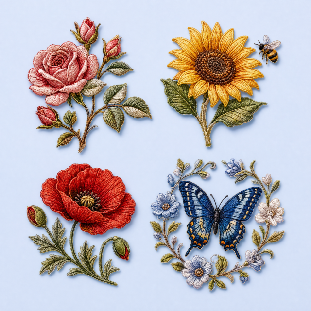 Custom Botanical Floral Embroidered Patches Wholesale · 3D Silk Blossom Organza Applique Patch Manufacturer