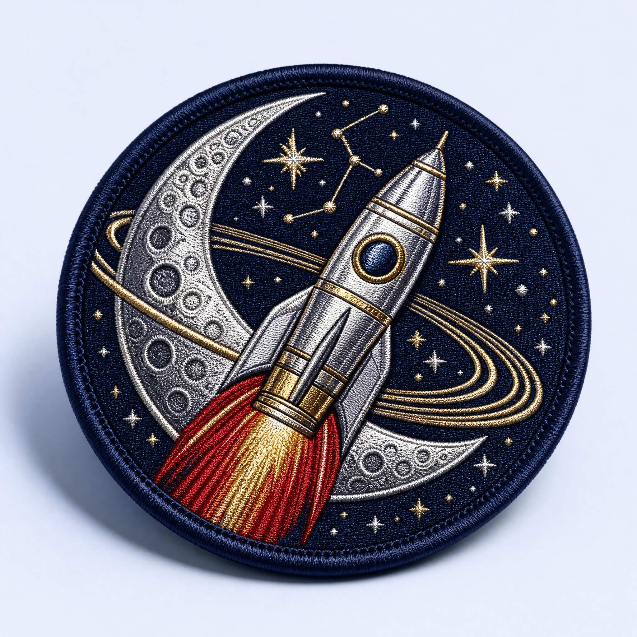 Custom Space Mission Embroidered Patches Wholesale · Metallic NASA Astronaut Sci-Fi Flight Jacket Badge Manufacturer