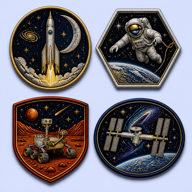 Custom Space Mission Embroidered Patches Wholesale · Metallic NASA Astronaut Sci-Fi Flight Jacket Badge Manufacturer