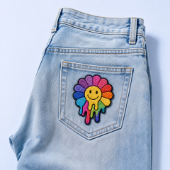 Custom Y2K Melting Rainbow Sunflower Patches Wholesale · Trippy Slime Smiley Flower Iron-On Badge Manufacturer