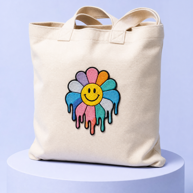 Custom Y2K Melting Rainbow Sunflower Patches Wholesale · Trippy Slime Smiley Flower Iron-On Badge Manufacturer