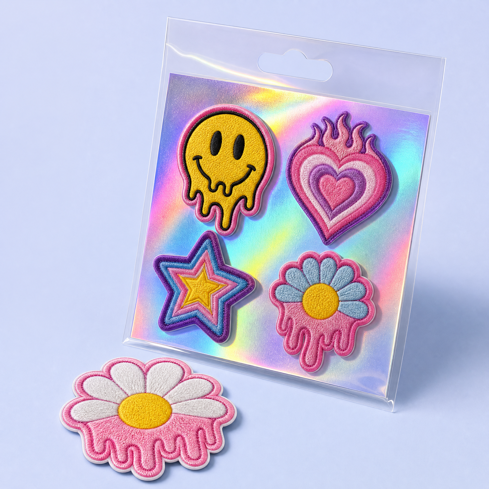 Custom Y2K Melting Rainbow Sunflower Patches Wholesale · Trippy Slime Smiley Flower Iron-On Badge Manufacturer
