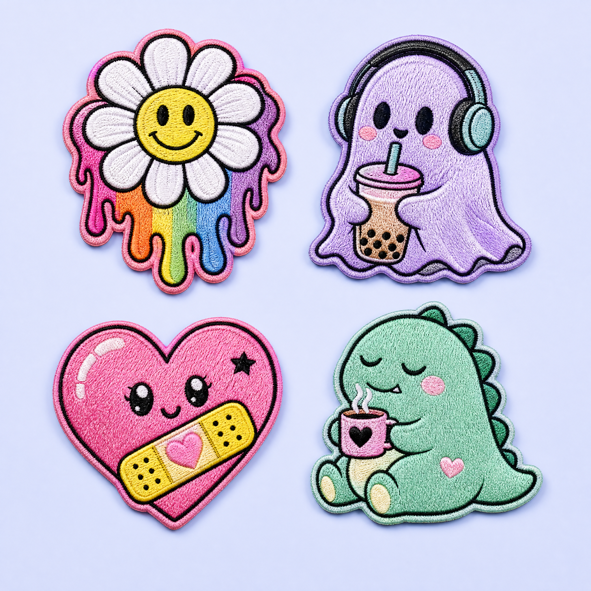 Custom Y2K Melting Rainbow Sunflower Patches Wholesale · Trippy Slime Smiley Flower Iron-On Badge Manufacturer