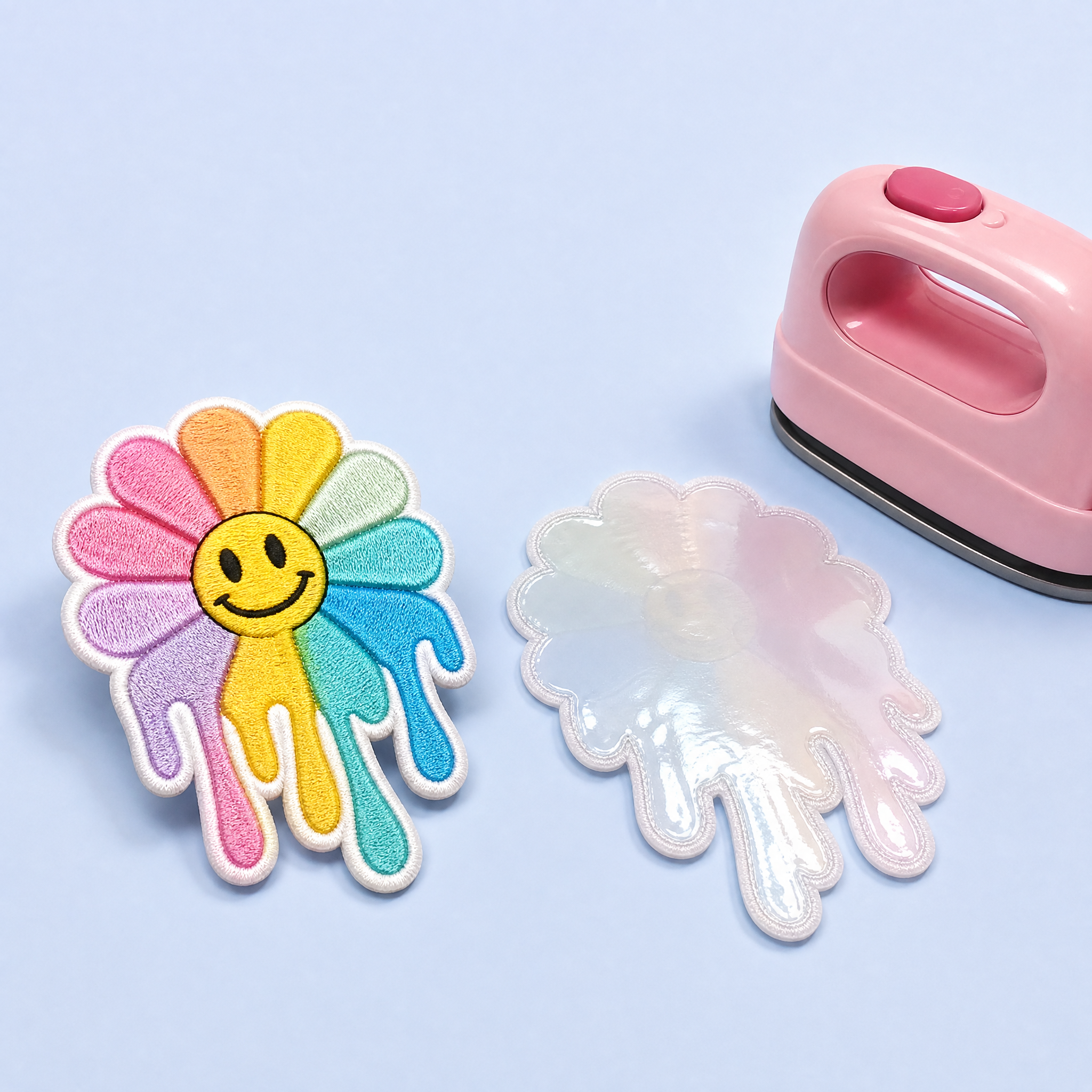 Custom Y2K Melting Rainbow Sunflower Patches Wholesale · Trippy Slime Smiley Flower Iron-On Badge Manufacturer