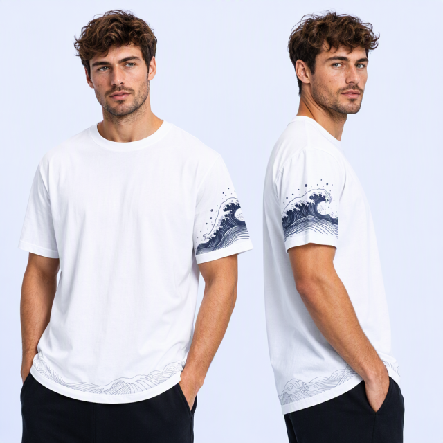 Custom Sleeve and Bottom Hem Print T-Shirt Minimalist Graphic Youth Streetwear Tee