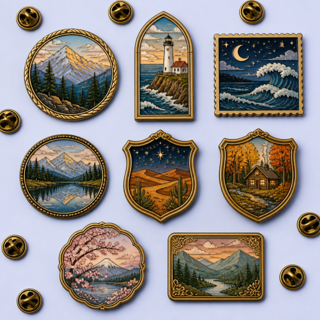 Custom Scenic Illustration Enamel Pins - Travel Souvenir Badges - STANDARD GIFTS