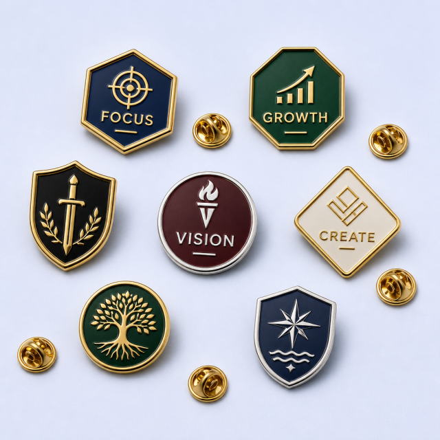 STANDARD GIFTS Custom Minimalist Text & Geometric Logo Enamel Lapel Pin Badges