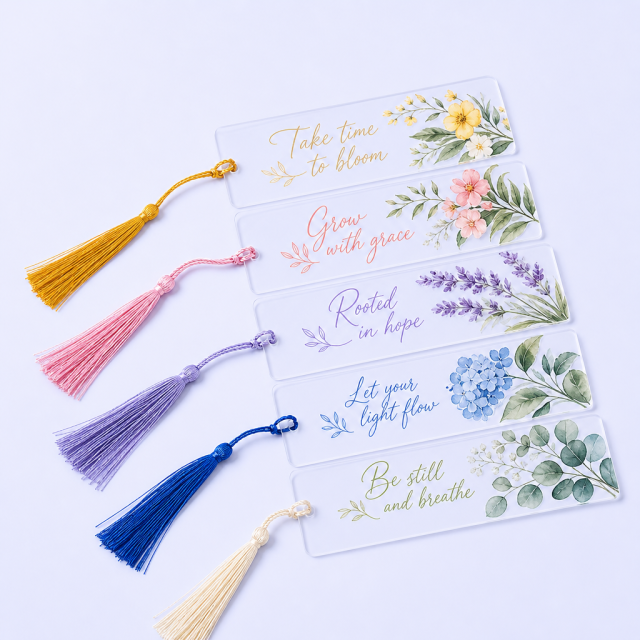 Custom Printed Acrylic Bookmarks with Silk Tassel in Bulk | High Transparency Diamond-Edge Page Markers OEM/ODM