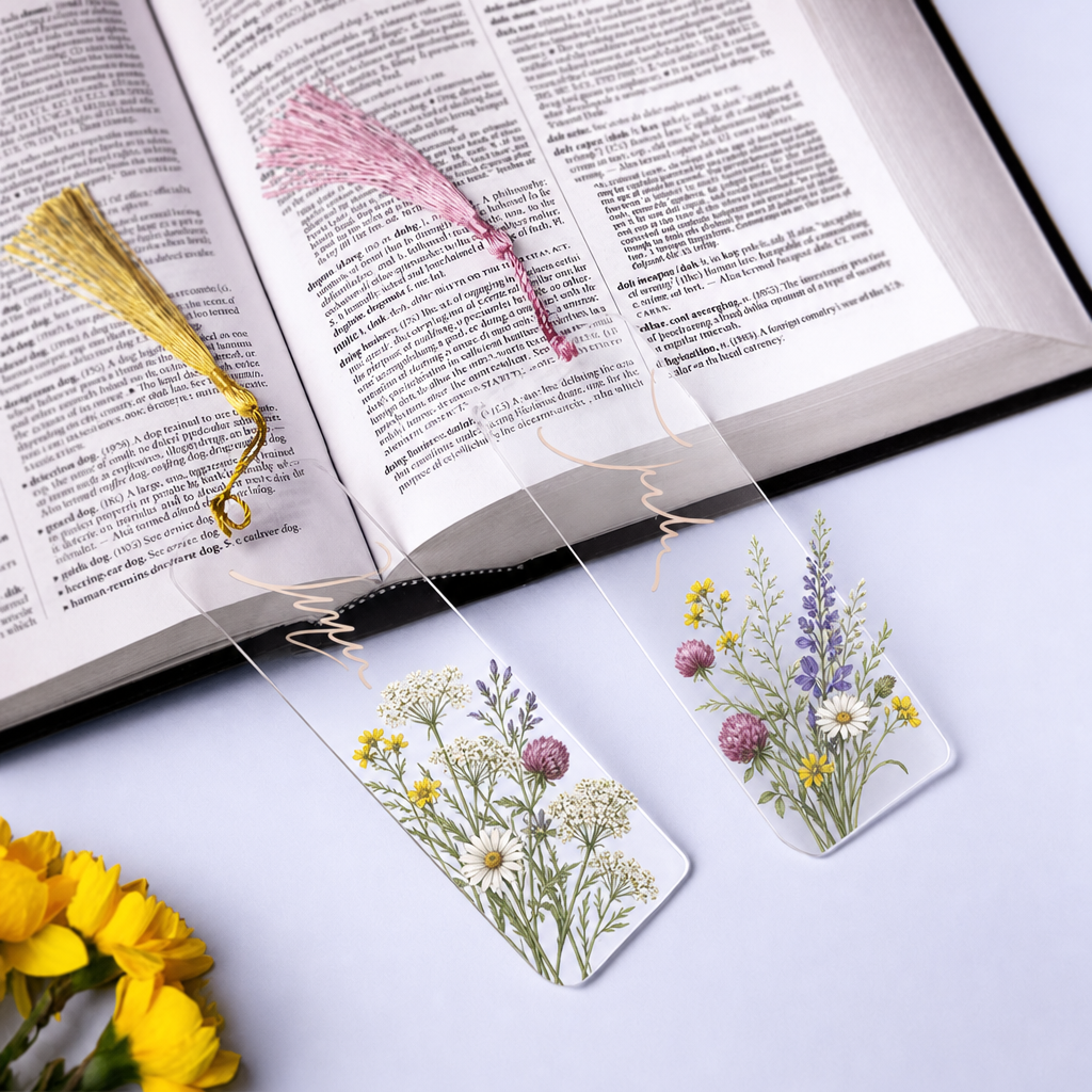Custom Printed Acrylic Bookmarks with Silk Tassel in Bulk | High Transparency Diamond-Edge Page Markers OEM/ODM
