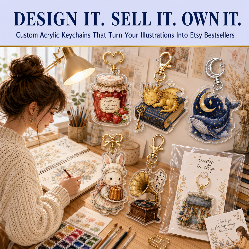 Custom Acrylic Keychains for Independent Artists & Etsy Sellers – Turn Your Illustrations into Premium Die-Cut Acrylic Charms with Custom Clasps