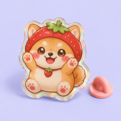 Custom Acrylic Pins Manufacturer – Wholesale Anime Chibi Lapel Pin Badge with Epoxy Holographic Finish, OEM Die-Cut Clear Acrylic Brooch for Merch & Gifts