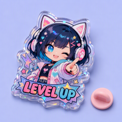 Custom Acrylic Pins Manufacturer – Wholesale Anime Chibi Lapel Pin Badge with Epoxy Holographic Finish, OEM Die-Cut Clear Acrylic Brooch for Merch & Gifts