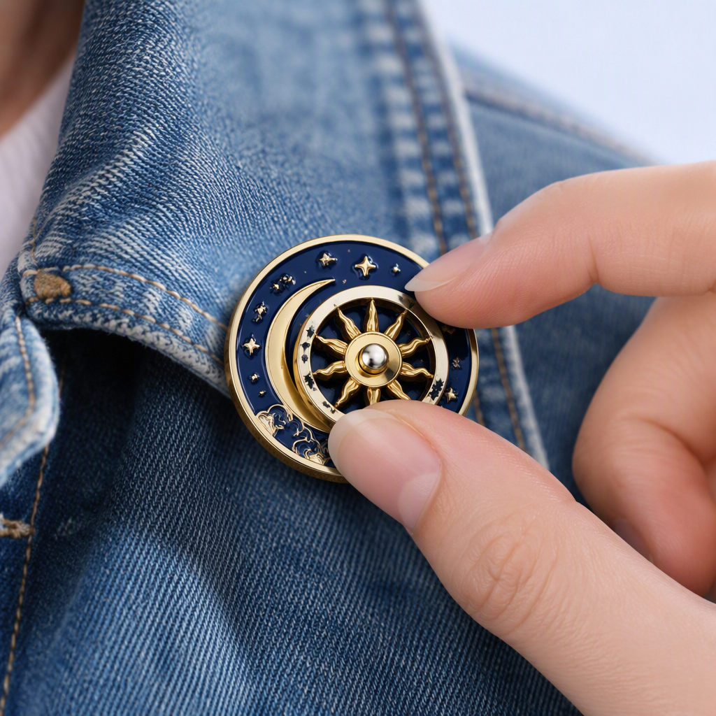 Custom Mechanical Kinetic Interactive Enamel Pins with Movable Multi-Layer Metal Structure